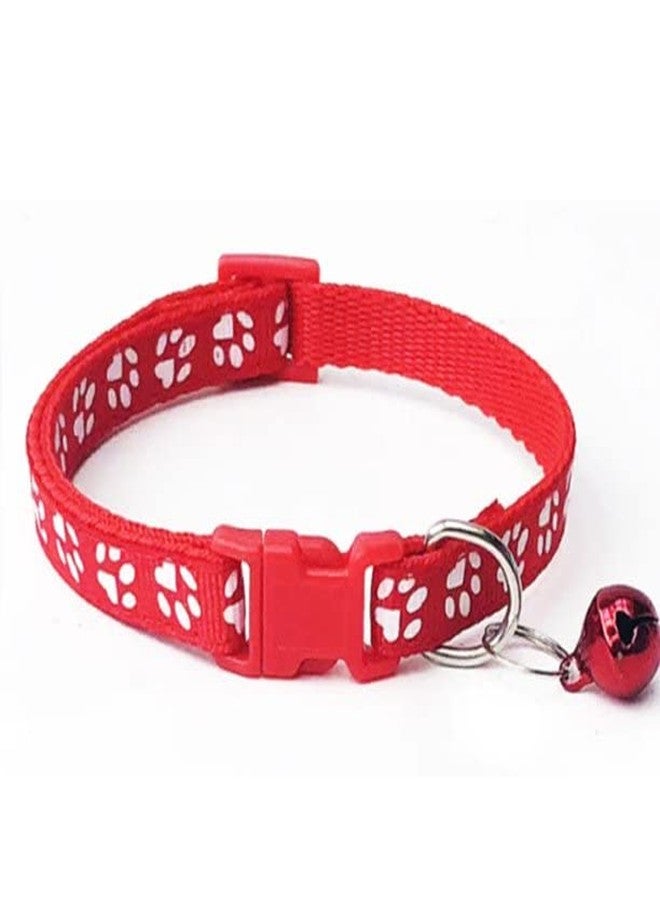 Pups&Pets Footprint Cat Collar with Bell Basic Dog Cat Collar Buckle Adjustable Polyester Cat Dog Collar Quick Release and Breathable Collar 10 MM (Red Color) - Image 1